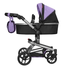 Коляска для куклы 2 в 1 Carrello Fortuna 9695 Purple фиолетовая с сумочкой