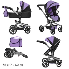 Коляска для куклы 2 в 1 Carrello Fortuna 9695 Purple фиолетовая с сумочкой фото 14