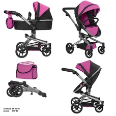 Коляска для куклы 2 в 1 Carrello Fortuna 9695 Rose red малиновая с сумочкой фото 14