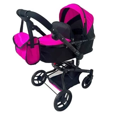 Коляска для куклы 2 в 1 Carrello Fortuna 9695 Hot Pink фуксия с сумочкой
