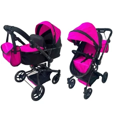Коляска для куклы 2 в 1 Carrello Fortuna 9695 Hot Pink фуксия с сумочкой фото 14