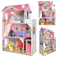 Деревянный кукольный домик MD 1428 три этажа с мебелью