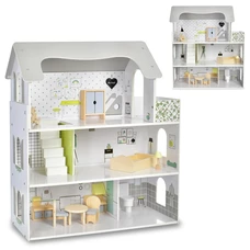 Деревянный кукольный домик MD 1669 три этажа с мебелью