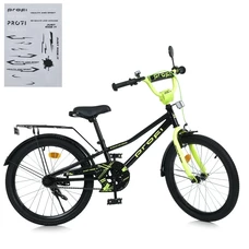 Детский велосипед Prof1 20д. MB 20015-1 Prime, черно-салатовый, фонарик, багажник