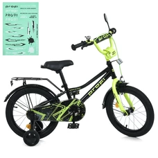 Детский велосипед Prof1 18д. MB 18015-1 Prime, черно-салатовый, фонарик, зеркало, звонок