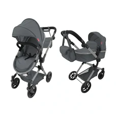 Коляска для куклы 2 в 1 Carrello Alfa 9707 Grey серая с сумочкой фото 14