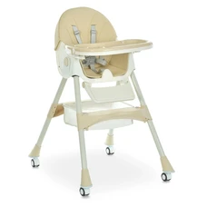 Стульчик для кормления Bambi M 6302 Beige бежевый складной с колесиками