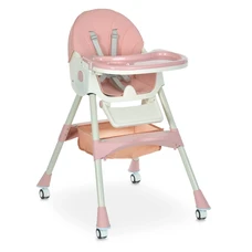 Стульчик для кормления Bambi M 6302 Pink розовый складной с колесиками