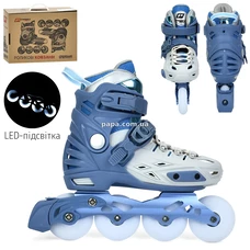 Детские ролики A 4155-M-BL с подсветкой, размер 35-38, раздвижные, синие