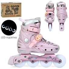 Детские ролики A 4155-M-P с подсветкой, размер 35-38, раздвижные, розовые