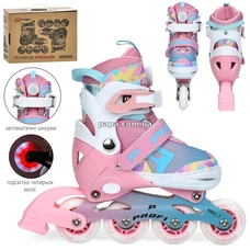 Детские ролики A 4156-S-P раздвижные, размер 31-34, подсветка, розовые