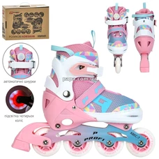 Детские раздвижные ролики A 4156-M-P, размер 35-38, подсветка, розовые