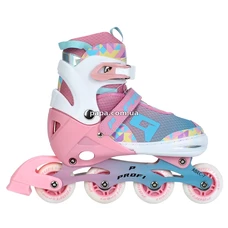 Детские ролики A 4156-L-P с подсветкой, размер 39-42, раздвижные, розовые фото 14