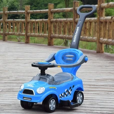 Детская каталка - толокар Z 321-12 голубая Mini Cooper с родительской ручкой