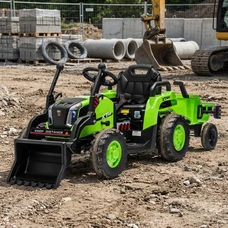 Детский электромобиль трактор 3228CEBLR-5(24V) зеленый с прицепом и ковшом