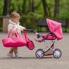 Коляска для куклы Carrello Unico 9346 Hot Pink малиновая, с сумочкой