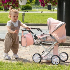 Коляска для куклы Carrello Unico 9346 Pink розовая, с сумочкой