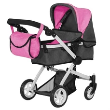 Коляска для куклы 2 в 1 Carrello Maestro 9651B Rose red black розово-черная, с сумочкой
