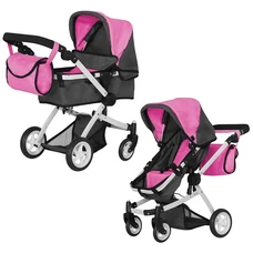 Коляска для куклы 2 в 1 Carrello Maestro 9651B Rose red black розово-черная, с сумочкой фото 14
