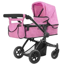 Коляска для куклы 2 в 1 Carrello Maestro 9651B Pink розовая, с сумочкой