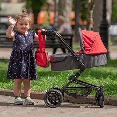 Коляска для куклы 3 в 1 Carrello Magia 9636 Rose red пудровая, с сумочкой