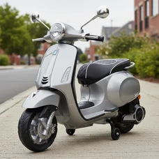 Детский мотоцикл M 6288 EL-11-2 скутер Vespa, серо-черный, мягкое сиденье