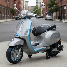 Детский мотоцикл M 6288 EL-11-4 скутер Vespa, серо-синий, мягкое сиденье