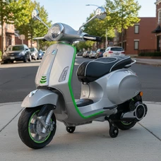 Детский мотоцикл M 6288 EL-11-5 скутер Vespa, серо-зеленый, мягкое сиденье