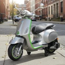 Детский мотоцикл M 6288 EL-11-5 скутер Vespa, серо-зеленый, мягкое сиденье фото 21