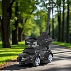 Детская каталка - толокар 668 L-2 черная, Mercedes, с родительской ручкой