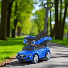 Детская каталка - толокар 668 L-4 синяя, Mercedes, с родительской ручкой