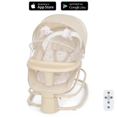 Убаюкивающий центр - шезлонг 8081 бежевый, столик, пульт, таймер, игрушки, музыка