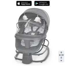 Убаюкивающий центр - шезлонг 8087 серый, столик, пульт, таймер, игрушки, музыка