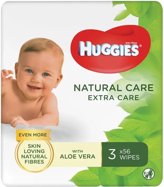 Вологі серветки Huggies Natural Care Extra Care 3 упаковки по 56 штук (2430931)