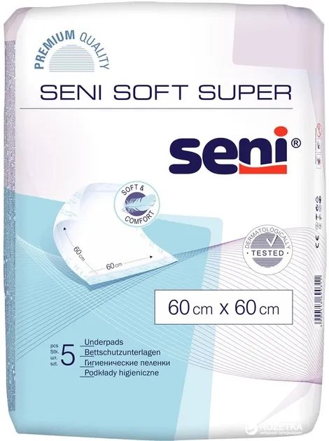 Упаковка одноразовых пеленок Seni Soft Super 60х60 см 24 пачки по 5 шт (SE-091-SU05-002/SE-091-S005-J02)