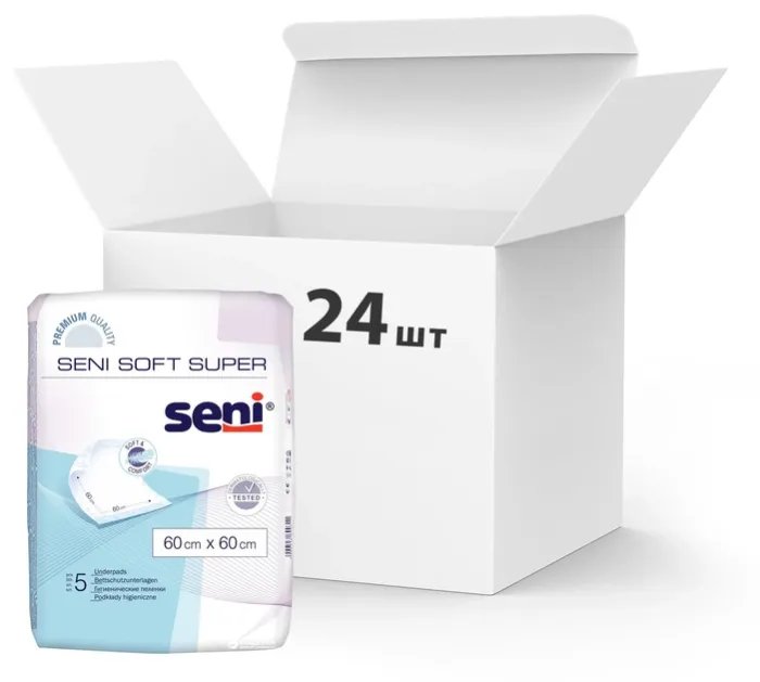 Упаковка одноразовых пеленок Seni Soft Super 60х60 см 24 пачки по 5 шт (SE-091-SU05-002/SE-091-S005-J02)