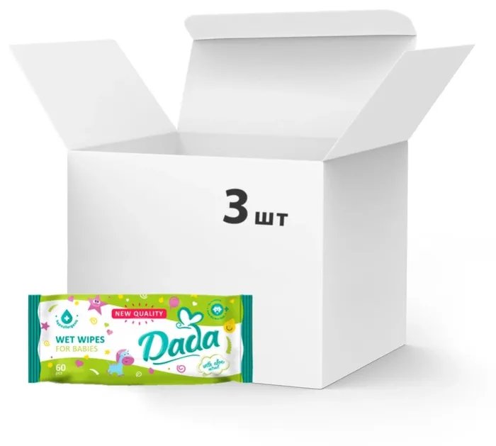Упаковка влажных салфеток DADA с экстрактом алоэ 3 пачки по 60 шт (5900785999894)