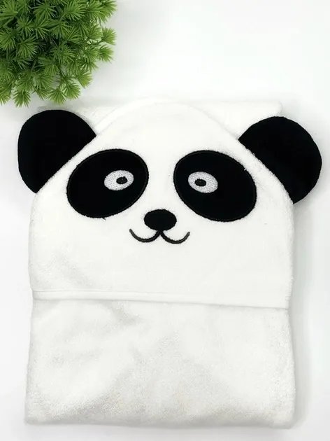 Детское банное полотенце с капюшоном Махровое Бамбуковое Панда Dreamy белое 90х90