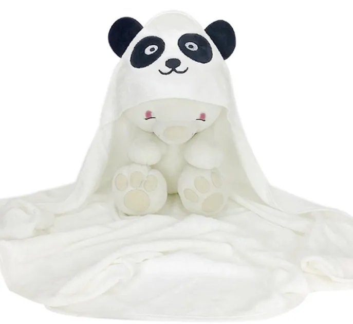 Детское банное полотенце с капюшоном Махровое Бамбуковое Панда Dreamy белое 90х90