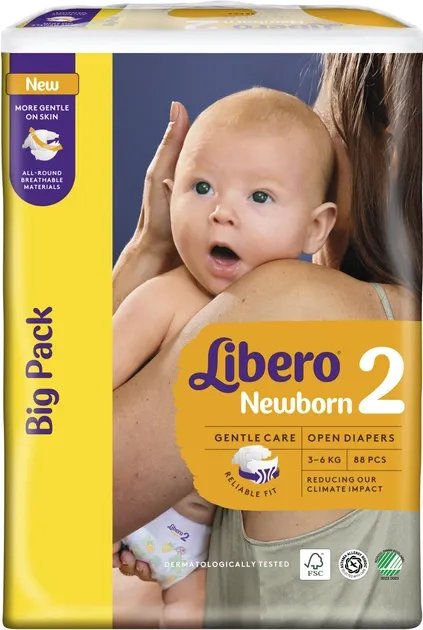 Подгузники Libero Либеро New Born 2 3-6 кг 88 шт одноразовые (7322540731477)
