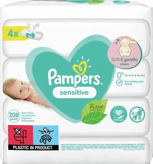 Детские Влажные Салфетки Pampers Sensitive 4х52 шт (8001841062624)