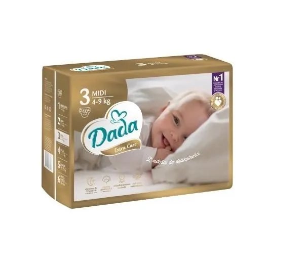 Підгузки Dada Extra Care 3 MIDI 4‑9 кг 160 штук (4 пачки в заводському ящику)