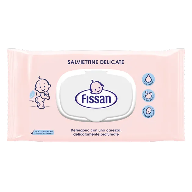 Детские влажные салфетки Fissan Salviettine Delicate нежные с клапаном, 65 шт