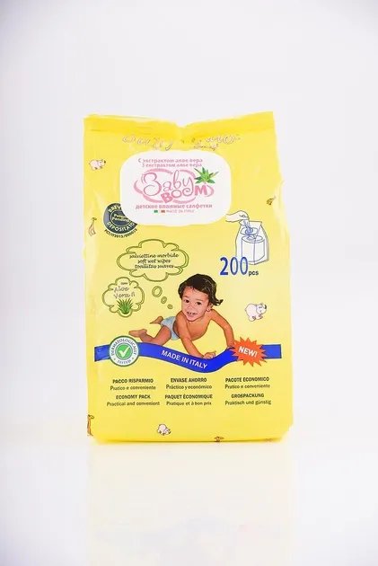 Детские влажные салфетки BABY BOOM с экстрактом алоэ и аллантоином 200 шт (8050040240012)