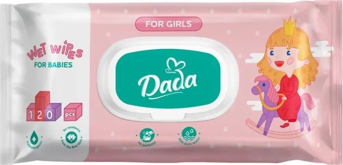 Упаковка влажных салфеток Dada Для девочек с клапаном 3 пачки по 120 шт (8590174980496)