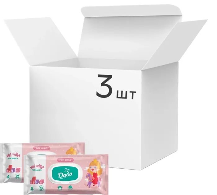 Упаковка влажных салфеток Dada Для девочек с клапаном 3 пачки по 120 шт (8590174980496)