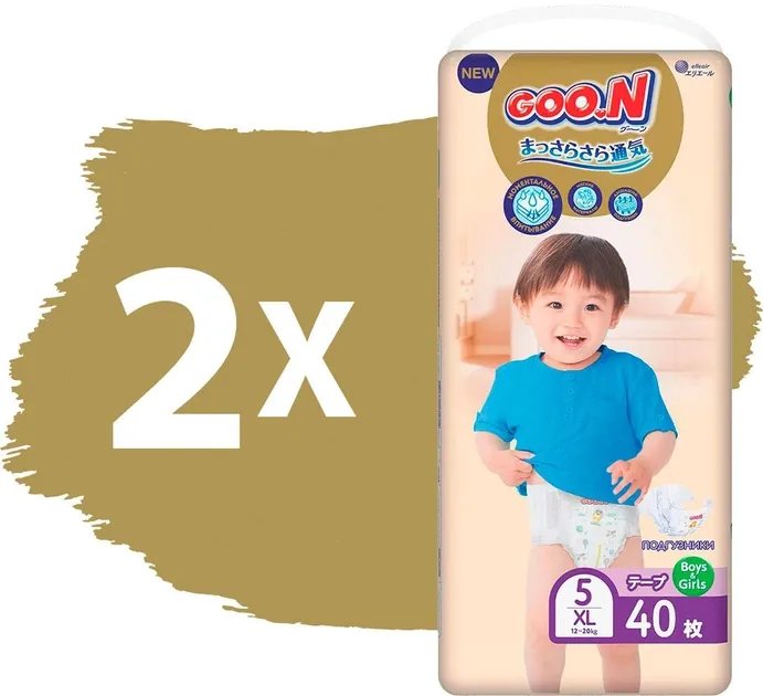 Подгузники Goo.N Premium Soft для детей 12-20 кг размер 5 (XL), на липучках, унисекс 80 шт (8680007299380)