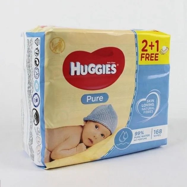 Влажные салфетки Huggies Pure Natural Fibres 2+1 3х56 шт (2706197)