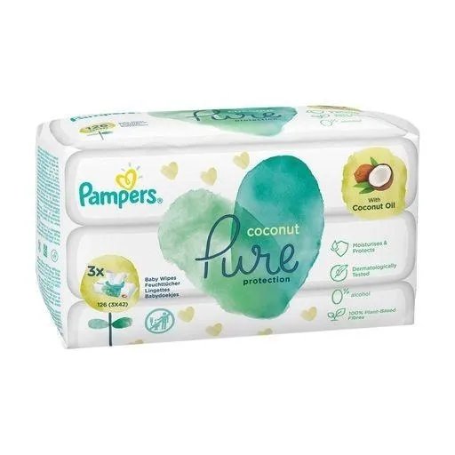 Влажные салфетки детские Pampers Pure Protection Coconut, 3x42 (126) шт/уп (2706307)