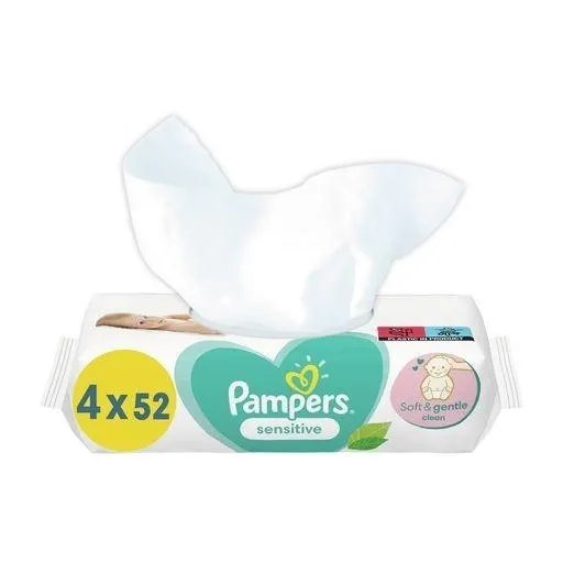 Влажные салфетки детские Pampers sensitive, 4x52 (208) шт/уп (2706303)